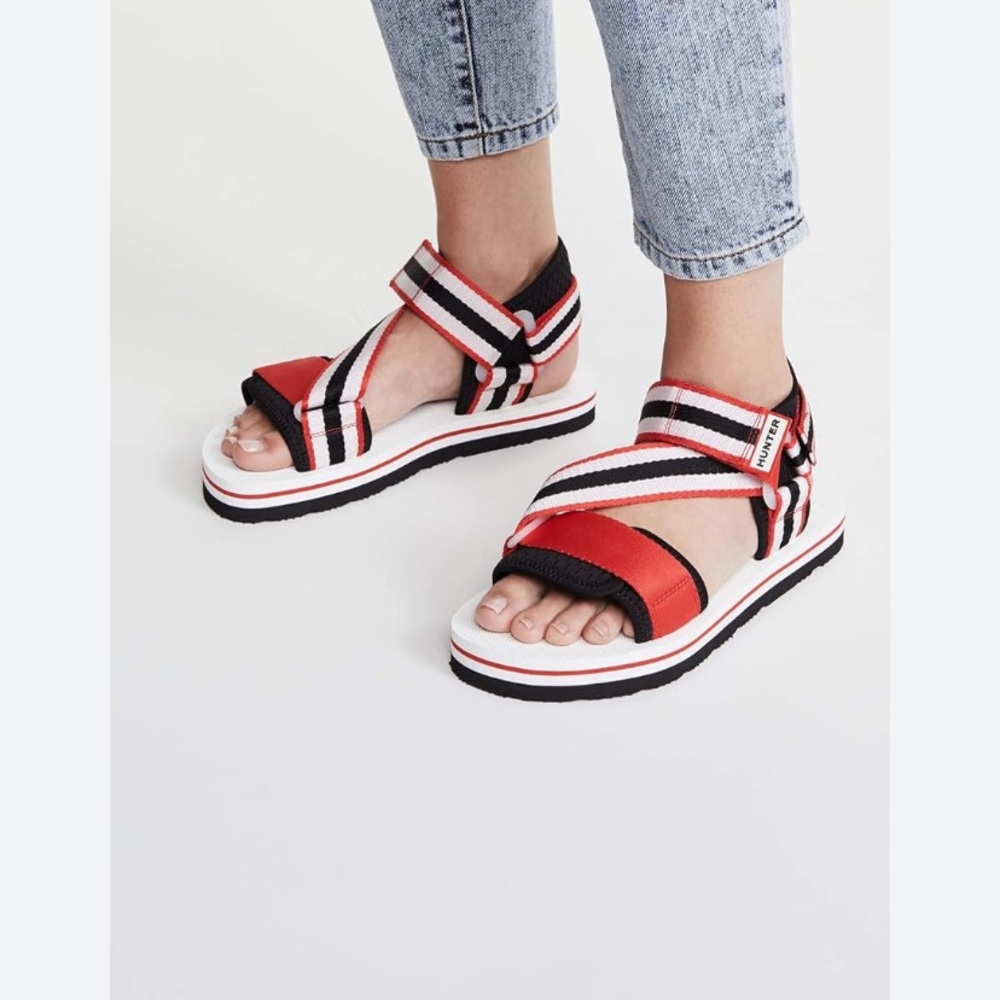 Hunter Red, Black & White Striped Platform Sandals size 6 UK and 7 USA women’s